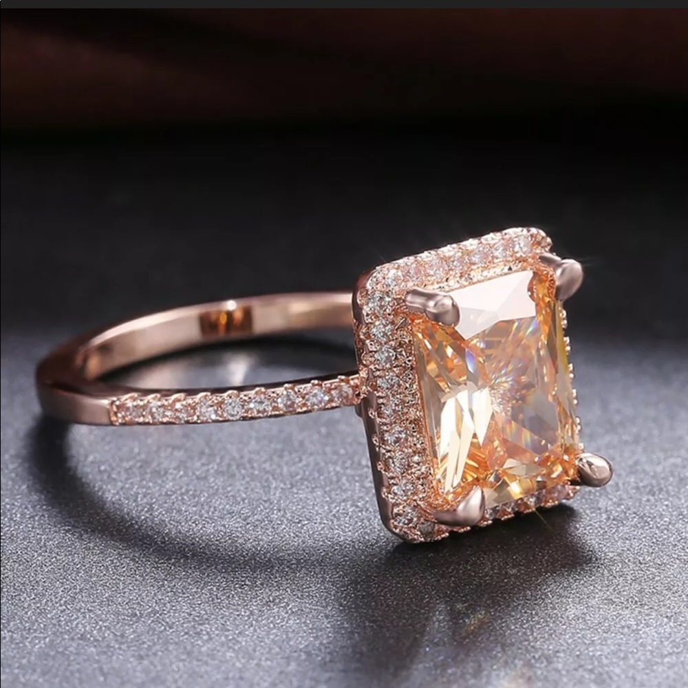 New Rose Gold Filled  Emerald Cut Crystal Ring - Picture 4 of 7